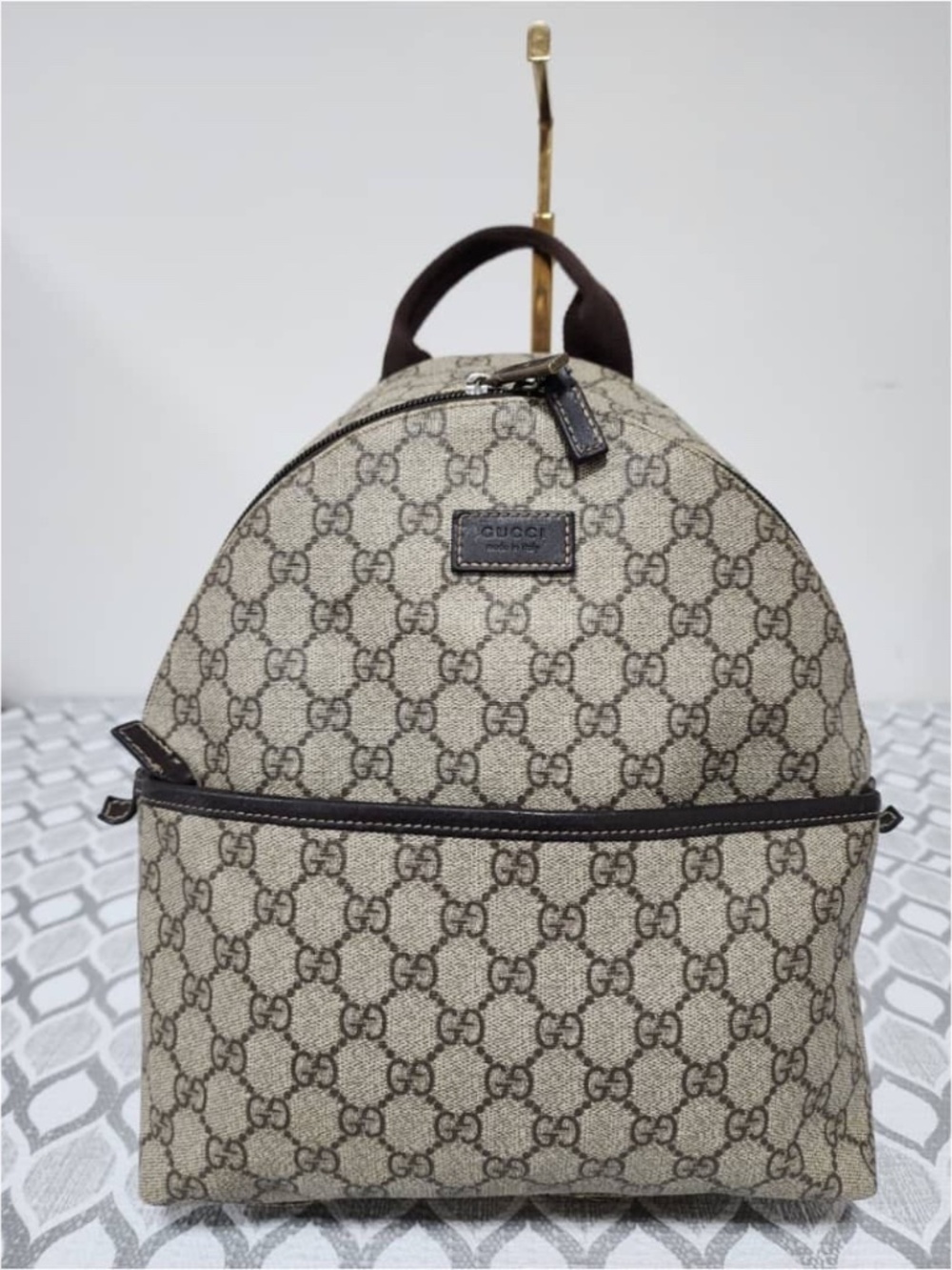 Authentic GUCCI GG Supreme Monogram Margaux Calfskin Childrens Day Backpack Beig